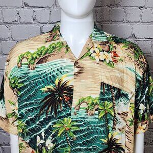 Monzini Rayon Hawaiian Camp Short Sleeve Shirt, Men's XL